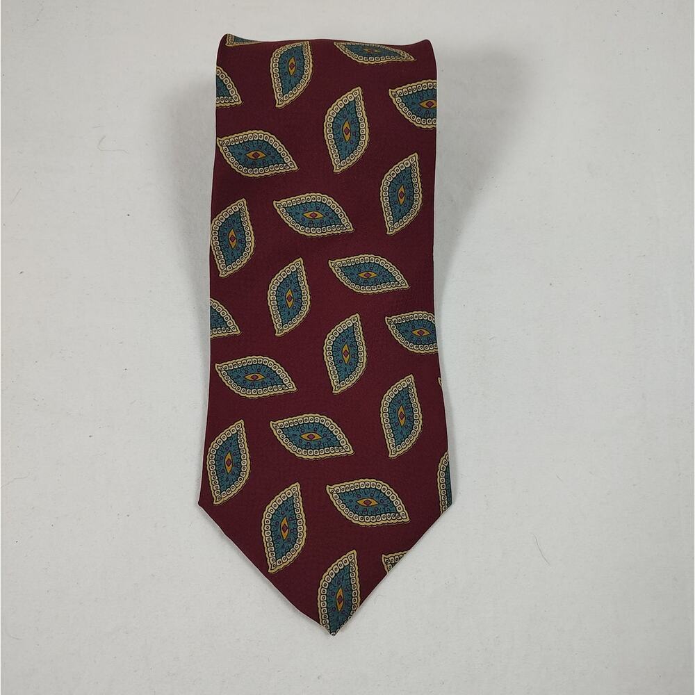 Vintage Eagle Shirtmakers Silk Tie Burgundy Teal Abstract Geometric Made in USA